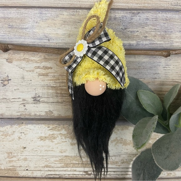 Hand Crafted Other - ❌SOLD❌ Vintage Yellow Chenille Silver Plated Spoon Gnome Ornament Faux Fur Black